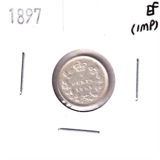 1897 Canada 5-cents Extra Fine (EF40) Scratched, Cleaned or impaired