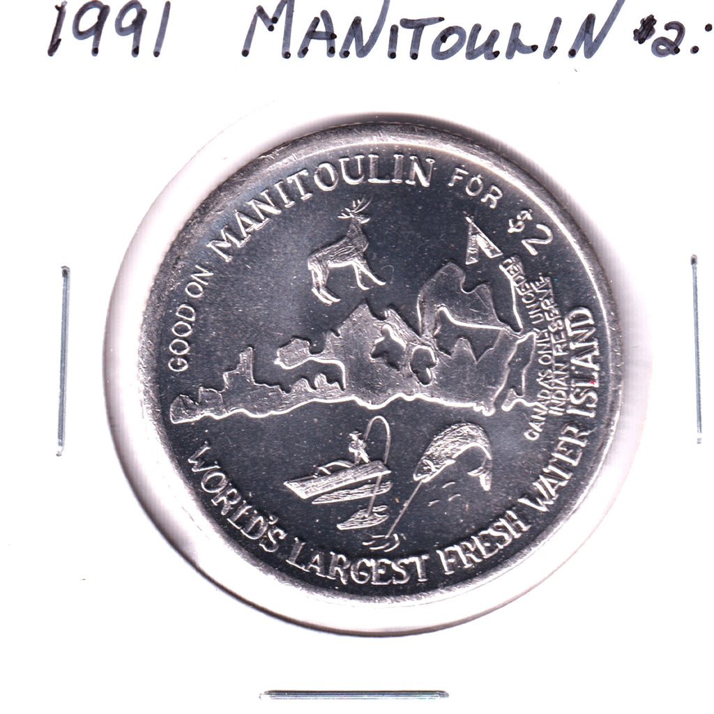 1991 Manitoulin Island, ON, Haweater $2 Trade Token: Manitoulin District Cenotaph