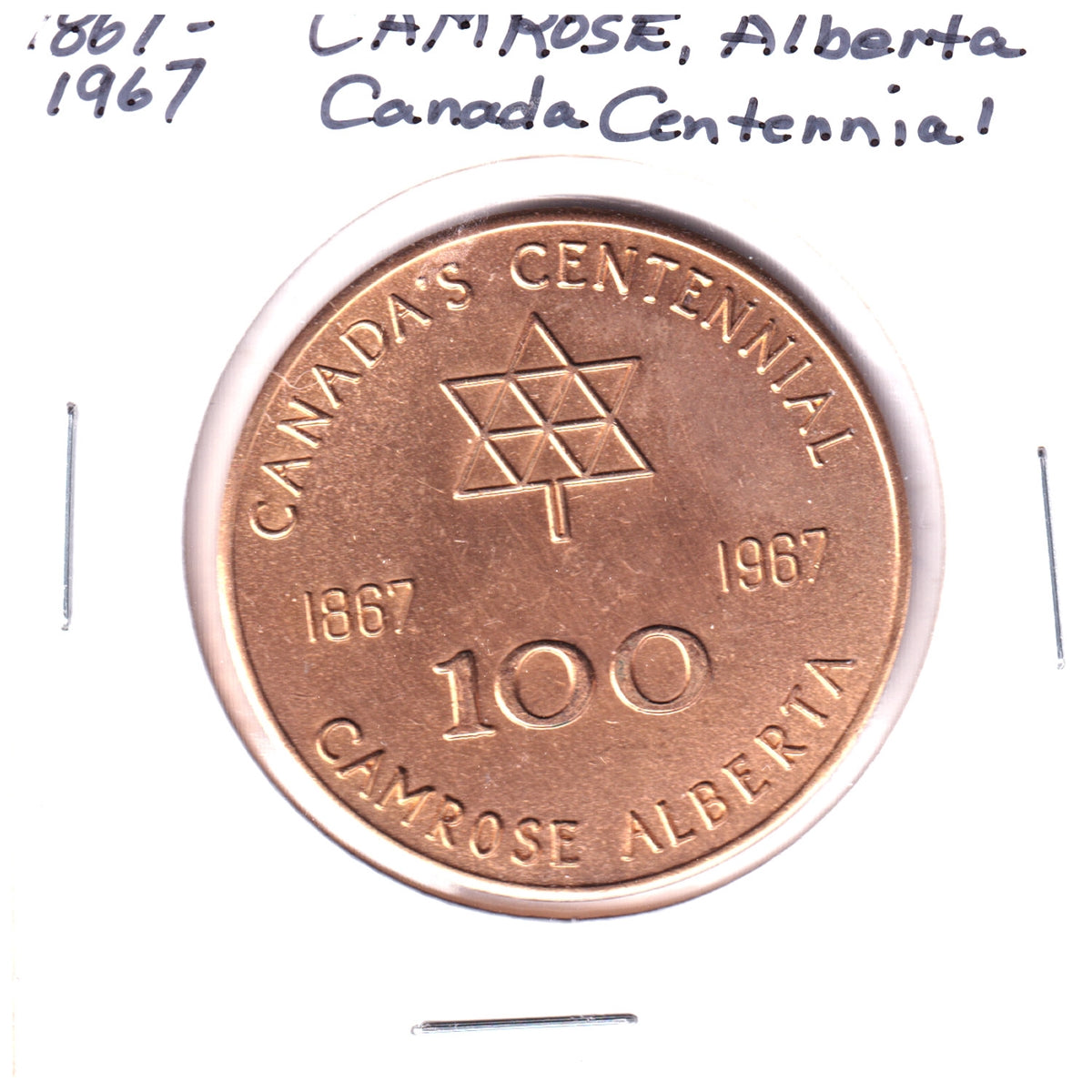 1967 Camrose, AB, Canada's Centennial Large-size Trade Dollar Token (Toned)