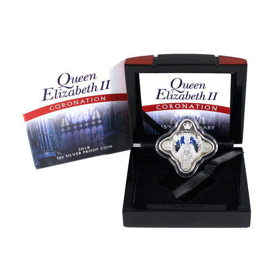 Tokelau 2018 $1 QEII Coronation 65th Anniversary 1oz .999 Silver in Case (Outer Box Wear) No Tax