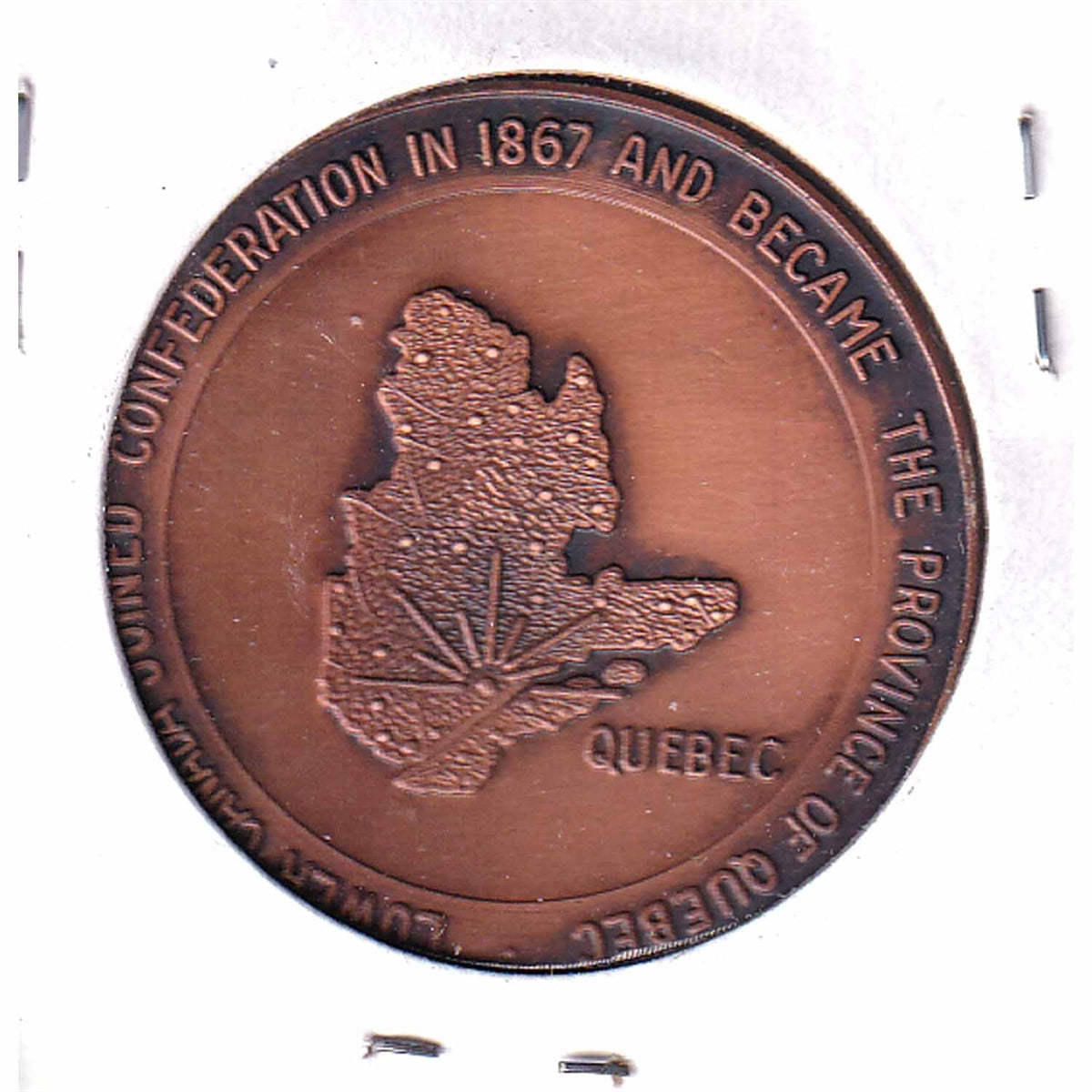 Quebec (Lower Canada) Joined Confederation in 1867 Medallion (Copper)