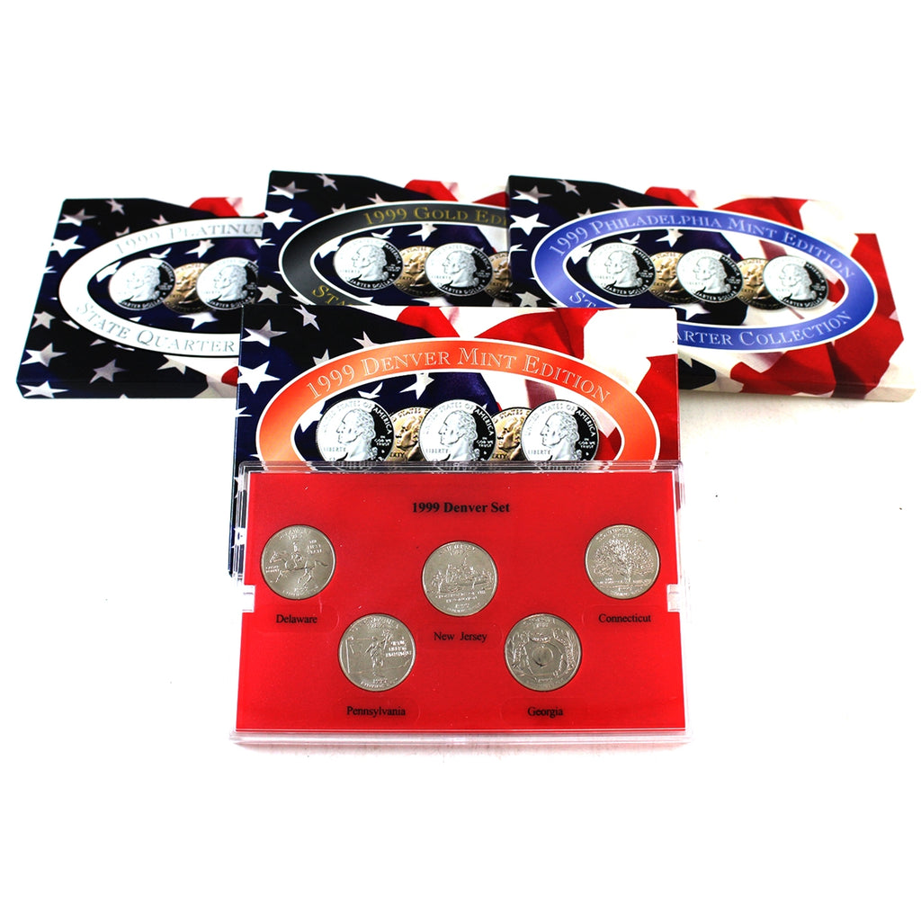 4x 1999 USA State Quarter Sets by CSN, Incl. Gold & Plat. Plated, 4 Sets (See text)