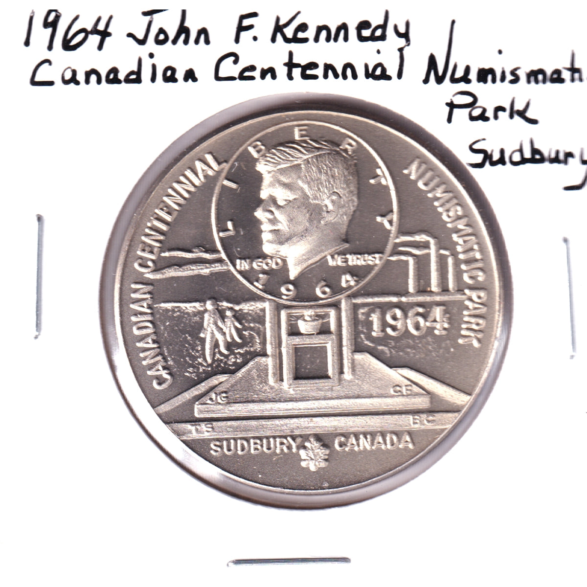 1964 Canadian Centennial Numismatic Park Large Medallion: Kennedy Half Dollar