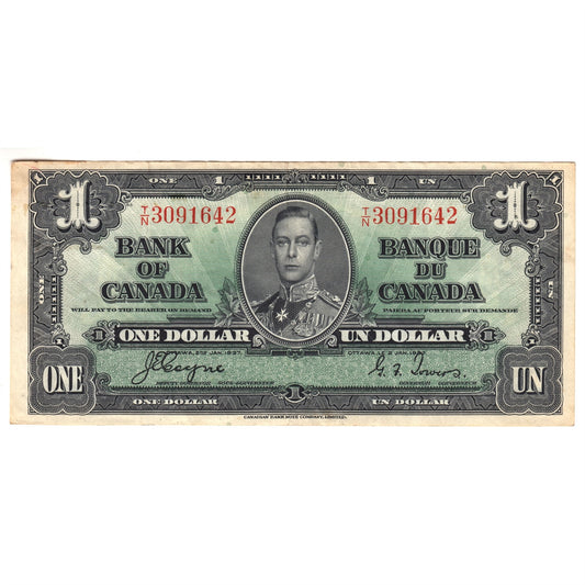 BC-21d 1937 Canada $1 Note, Coyne-Towers, VF-EF (Dam'g)
