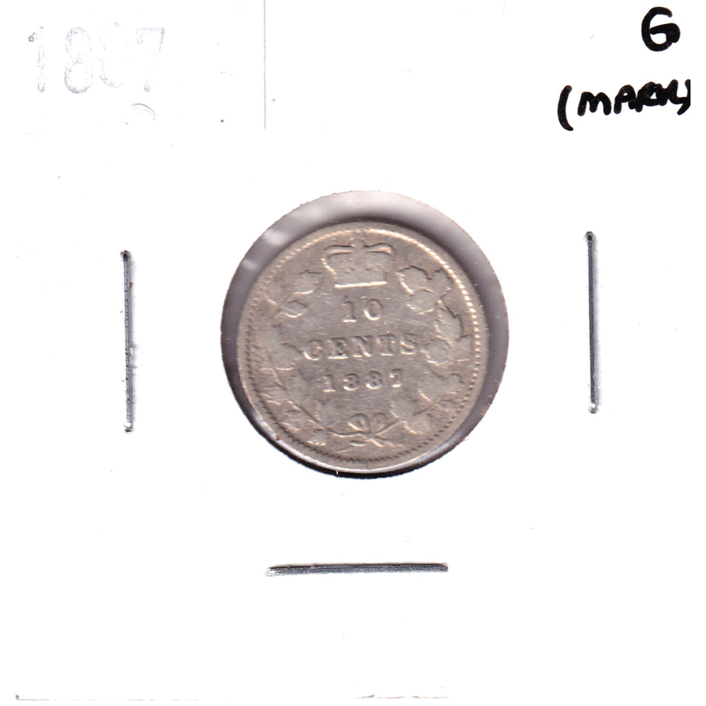 1887 Canada 10-cents Good (G6) Scratched, Cleaned or Impaired