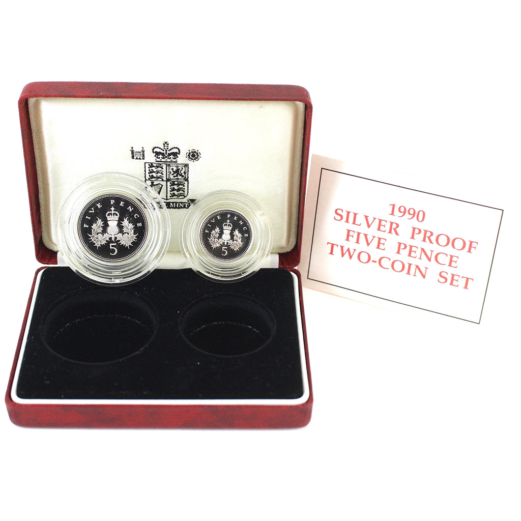 Great Britain 1990 Sterling Silver Proof 5 Pence Two-coin Set in Case (Issues)