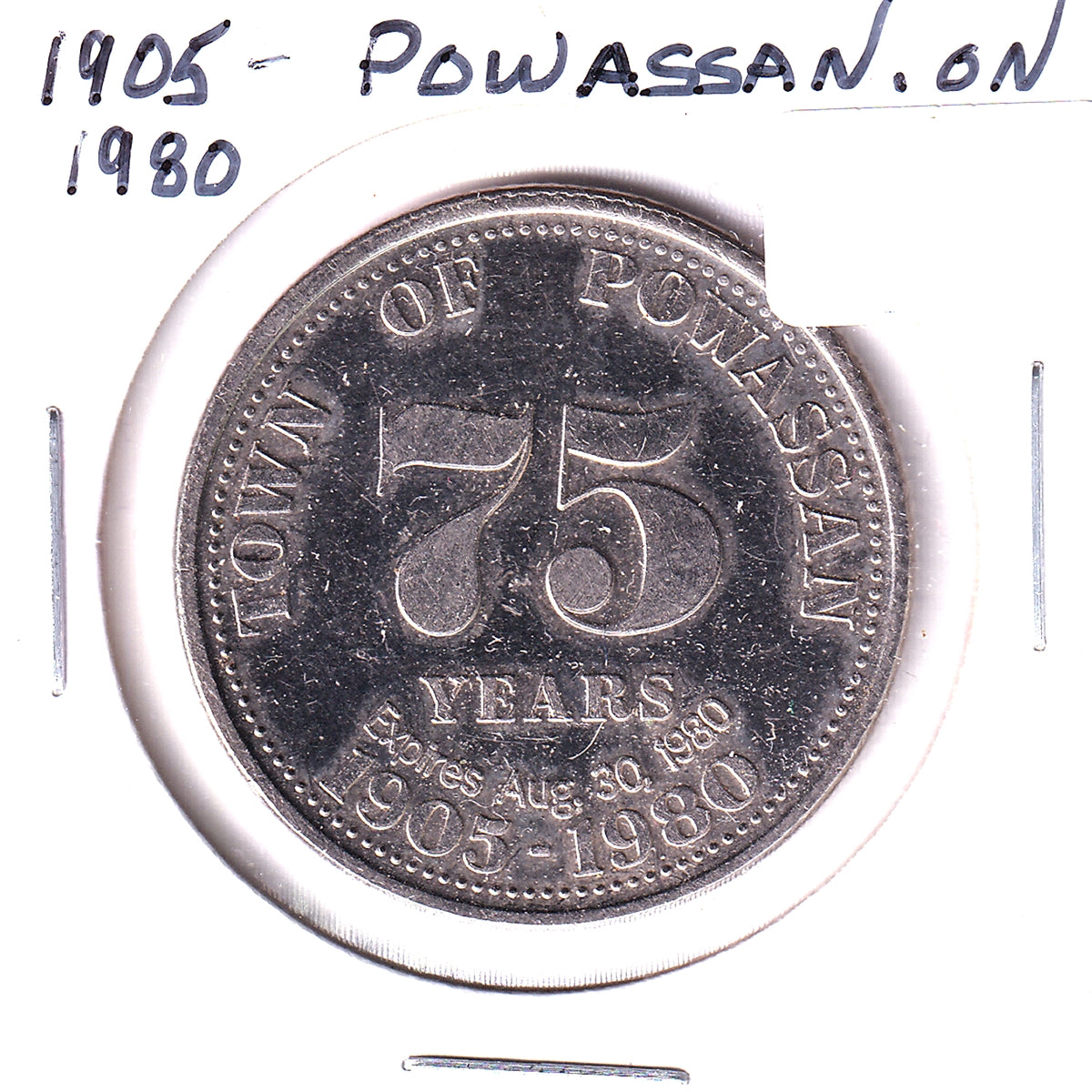1980 Powassan, Ontario, 75th Years Trade Dollar Token