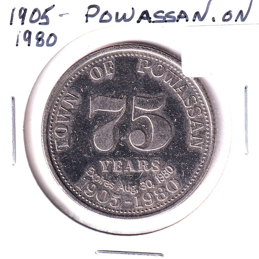 1980 Powassan, Ontario, 75th Years Trade Dollar Token