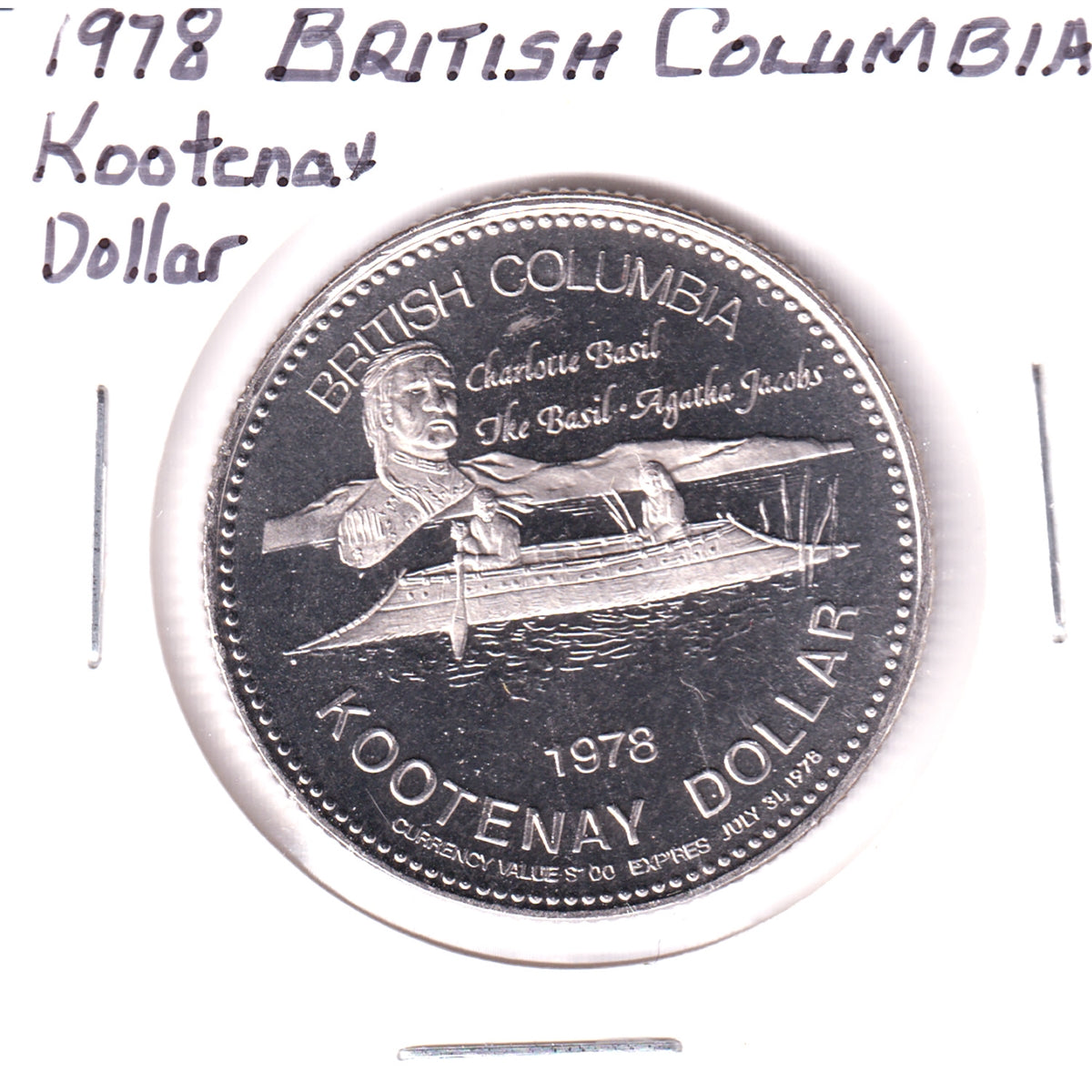 1978 British Columbia Kootenay Dollar Trade Token: Chief Isadore