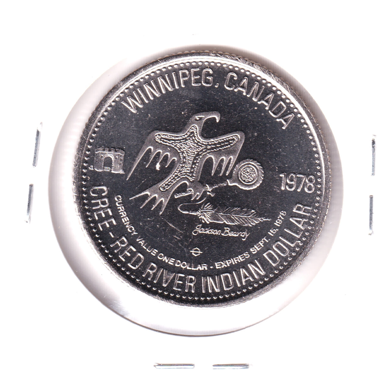 1978 Winnipeg Cree-Red River Indian Dollar Trade Token: Chief Gordon Lathlin