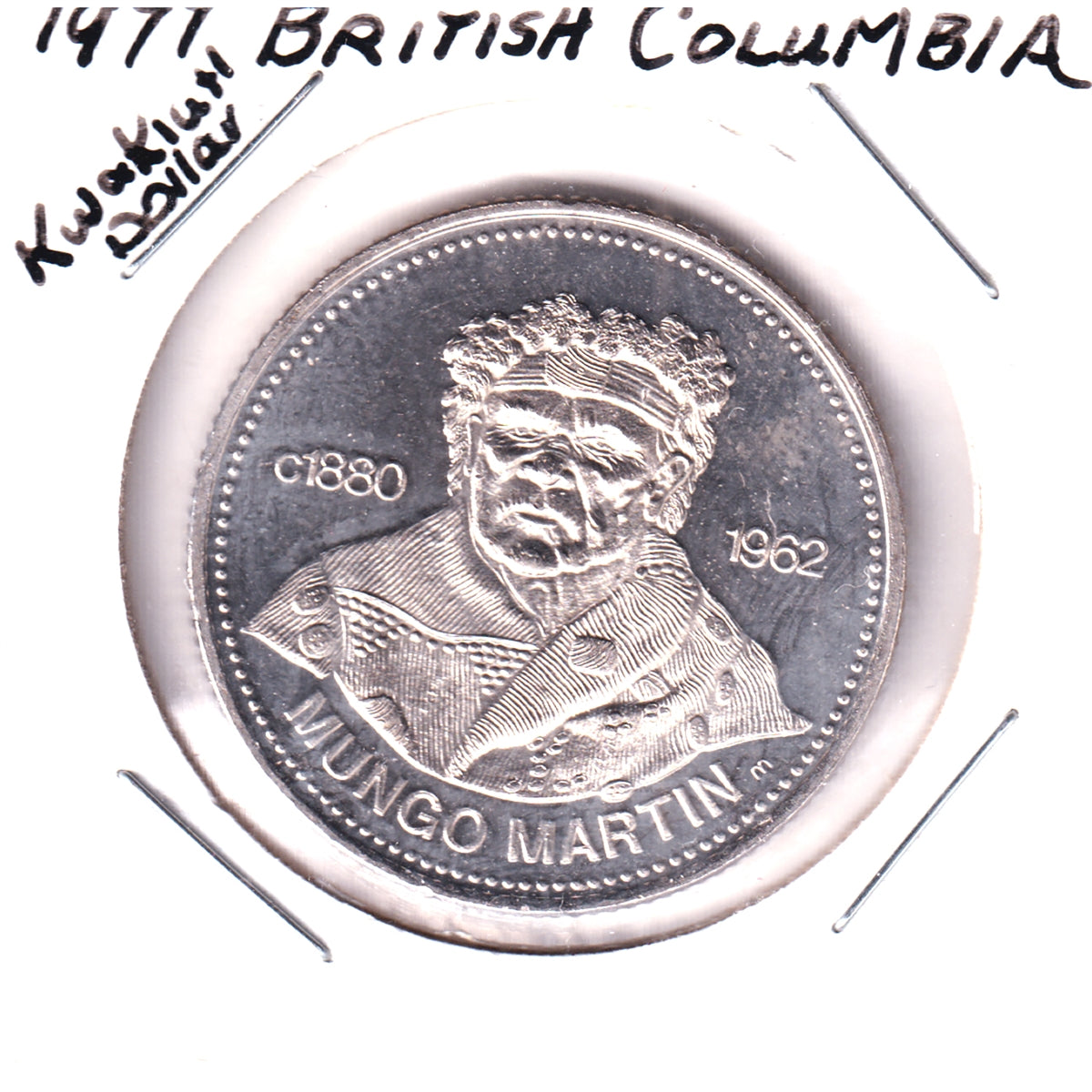 1977 British Columbia Kwakiutl Dollar Trade Token: Mungo Martin