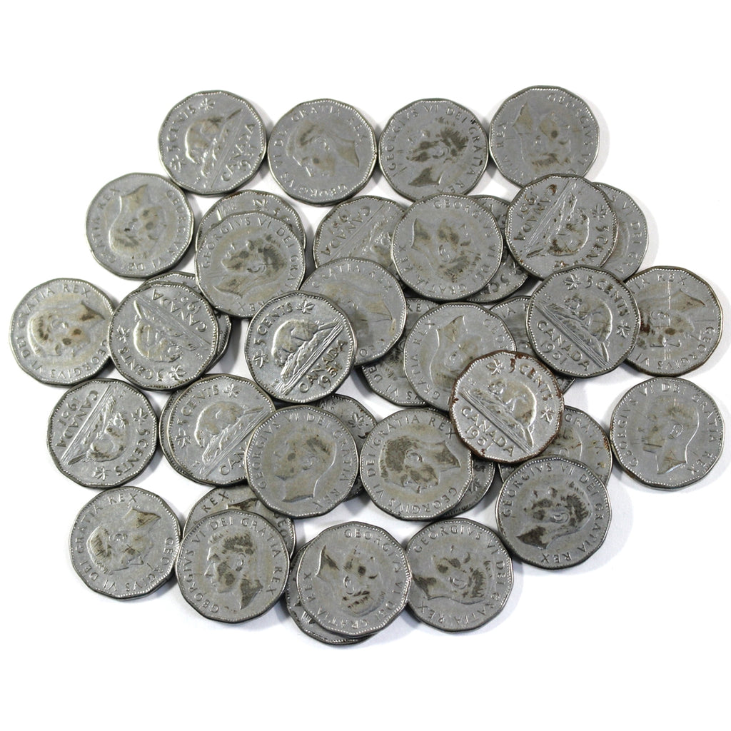 Lot of 40x 1951 Canada Steel Beaver 5-cents in Average Condition, 40Pcs