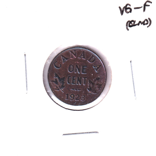 1923 Canada 1-cent, VG-F (VG10) Cleaned, Scratched or Impaired