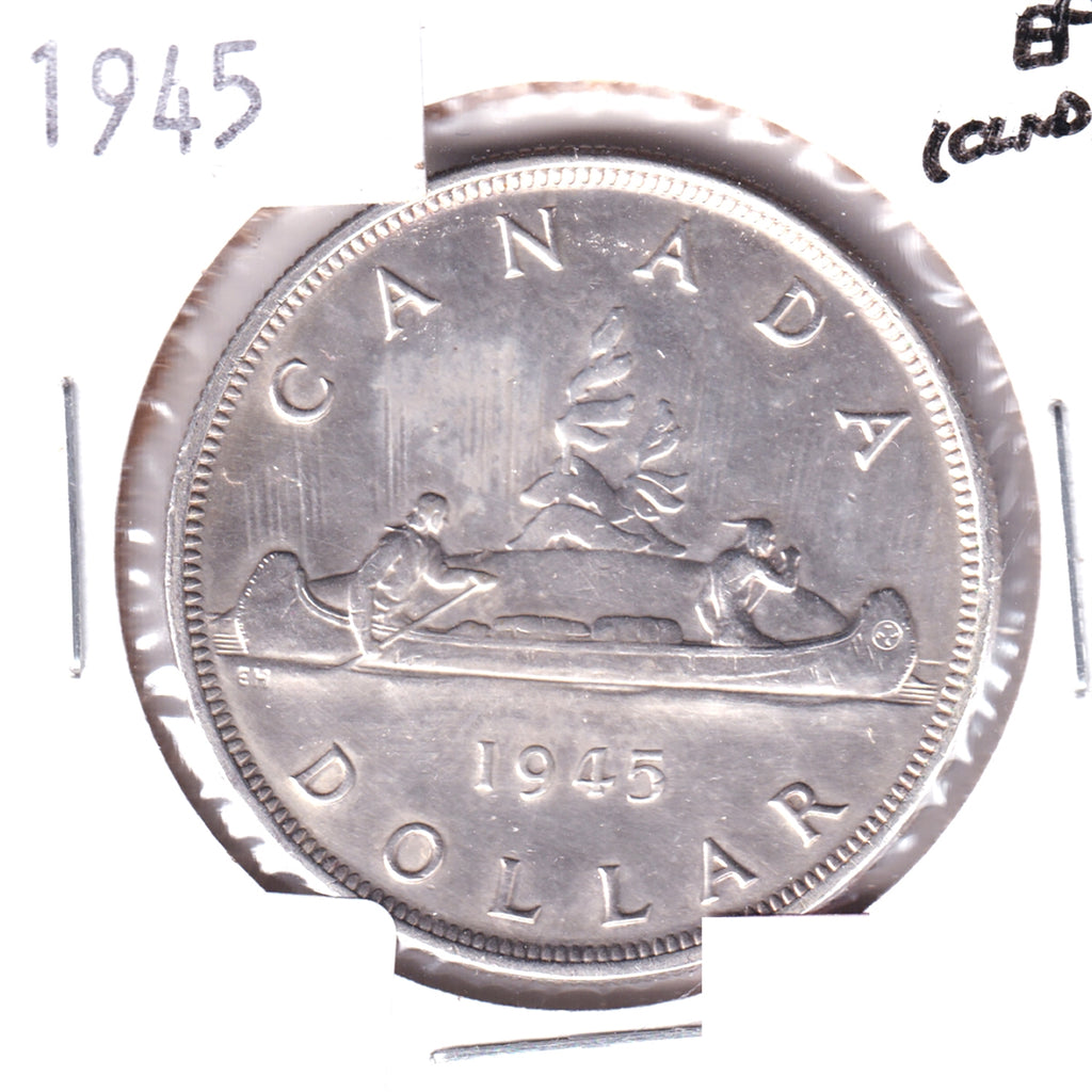 1945 Canada Dollar, Extra Fine (EF40) Scratched, Cleaned, or Impaired