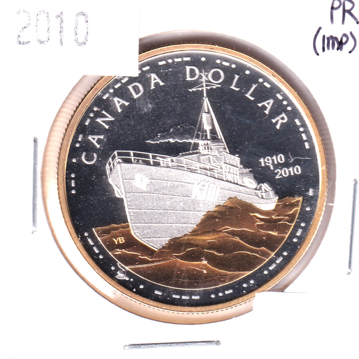 2010 Canadian Navy Centennial Gold-plated Proof Silver Dollar (Impaired)