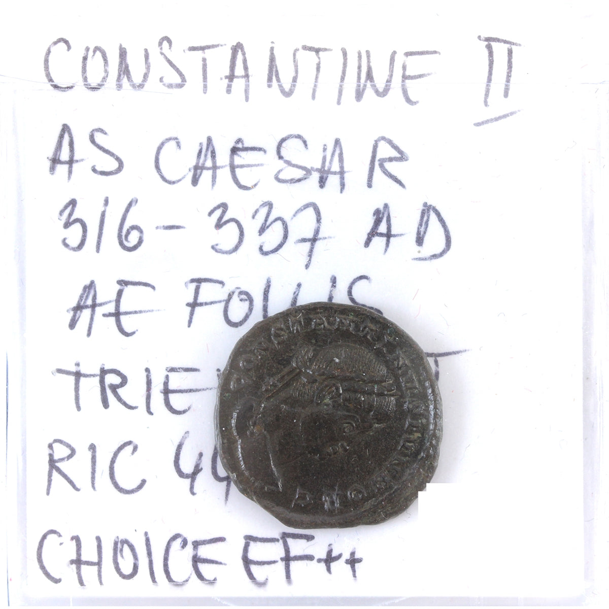 Ancient Rome 316-337AD Constantine II AE Follis, Trier Mint, Choice Extra Fine (EF40+)