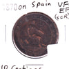 Spain 1870OM 10 Centimos, VF-EF (VF30) Scratched