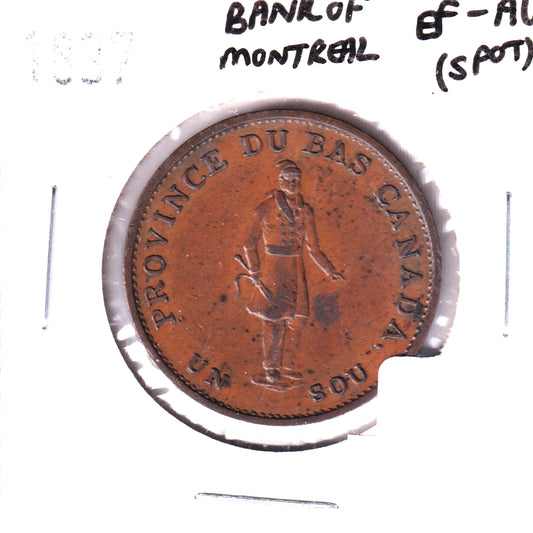 LC-8D1 1837 Lower Canada, Bank of Montreal Half Penny Token, EF-AU (EF45) Spot