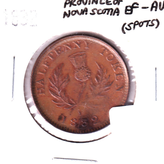 NS-3C2 1832 Nova Scotia Thistle Halfpenny Token, EF-AU (EF45) Spots