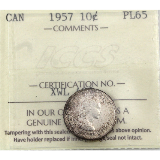 1957 Canada 10-cents, ICCS Certified PL65