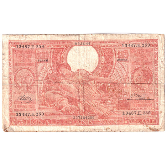 Belgium 1944 100 Francs - 20 Belgas Note, Pick #113, F-VF (Damaged)