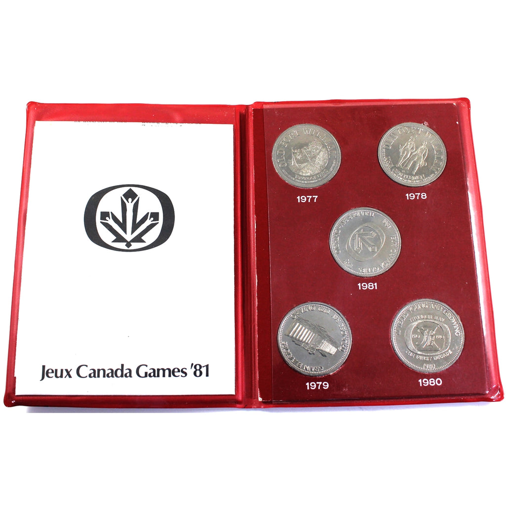Set of 5x 1977-1981 Thunder Bay, Ontario, Tokens, 5Pcs in Canada Games Folder