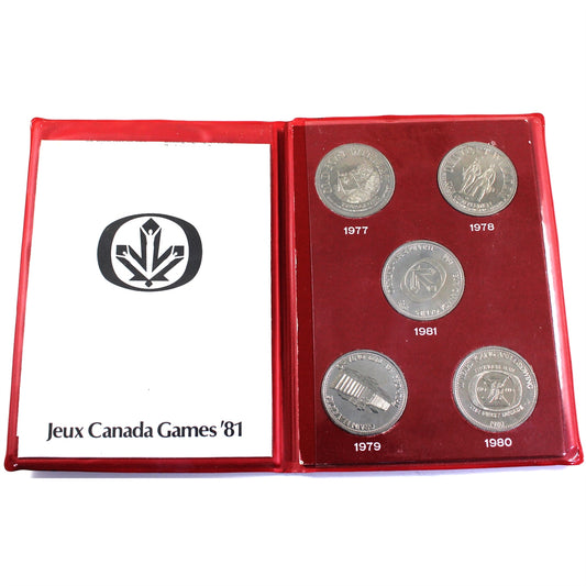 Set of 5x 1977-1981 Thunder Bay, Ontario, Tokens, 5Pcs in Canada Games Folder