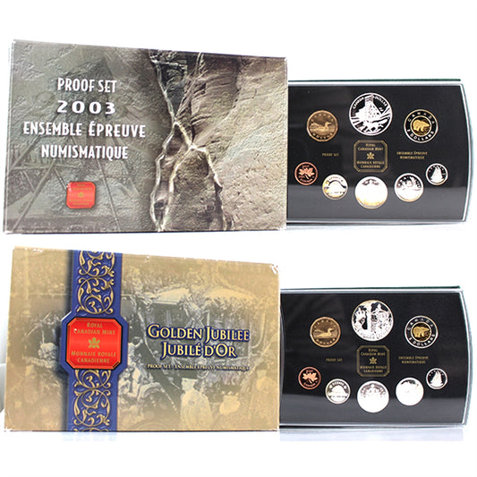 Pair of 2002 & 2003 Canada Jubilee & Cobalt Proof Double Dollar Sets, 2Pcs (Light toning)