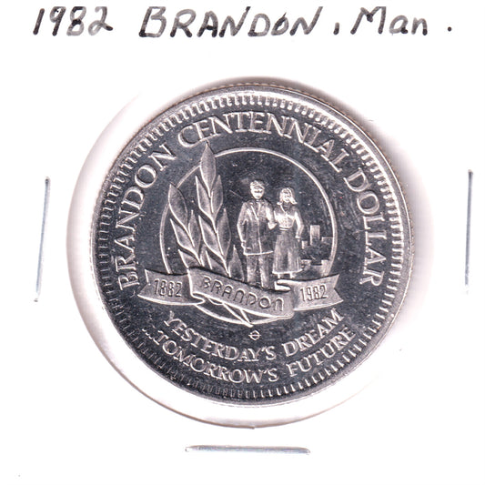 1982 Brandon, MB, Centennial Dollar Trade Token: Yesterday's Dream, Tomorrow's Future