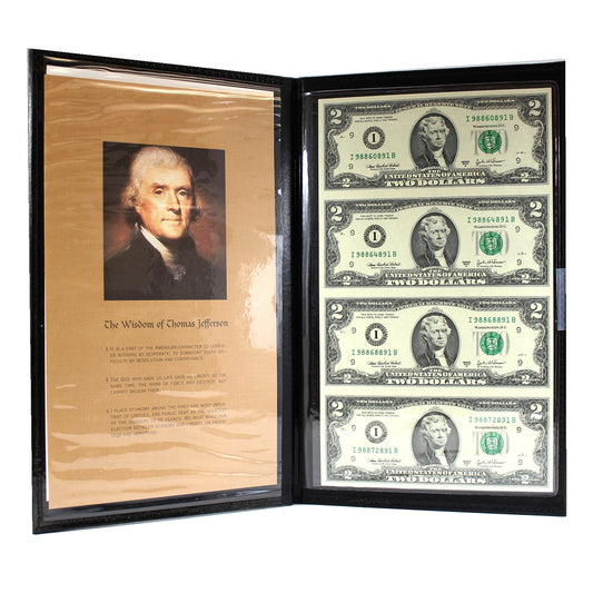 2003A USA $2 Uncut Sheet of 4 Notes in Folder