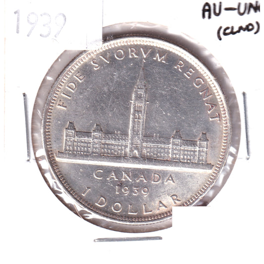 1939 Canada Dollar AU-UNC (AU-55) Scratched, cleaned, or impaired