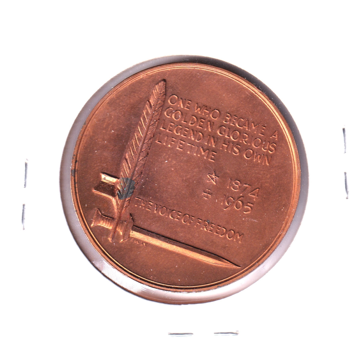 1965 Winston Churchill Medallion: A Golden Glorious Legend in His Own Lifetime (Spots)