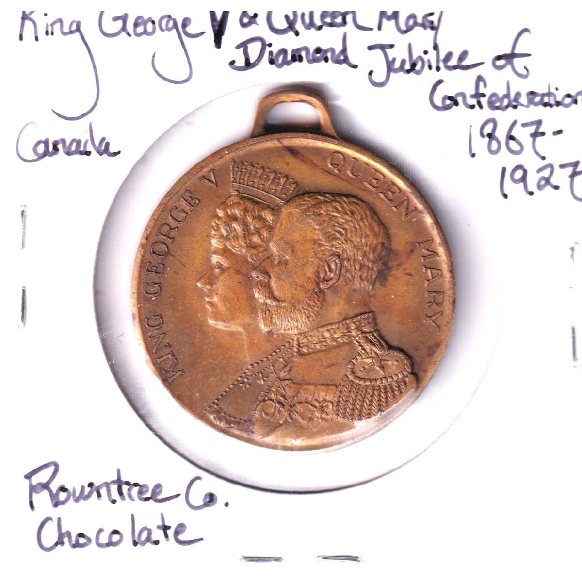 1927 Rowntree Co. Diamond Jubilee of Confederation Medal (Toned)