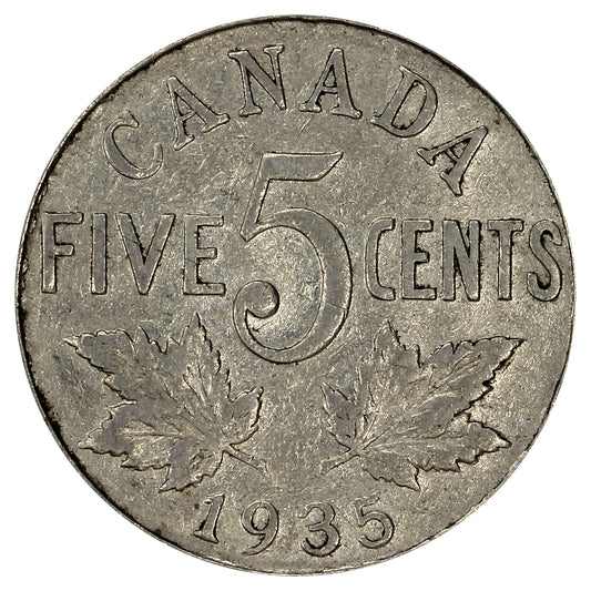 1935 Canada 5-cents Circulated (Die Rotated ~22.5 Degrees)