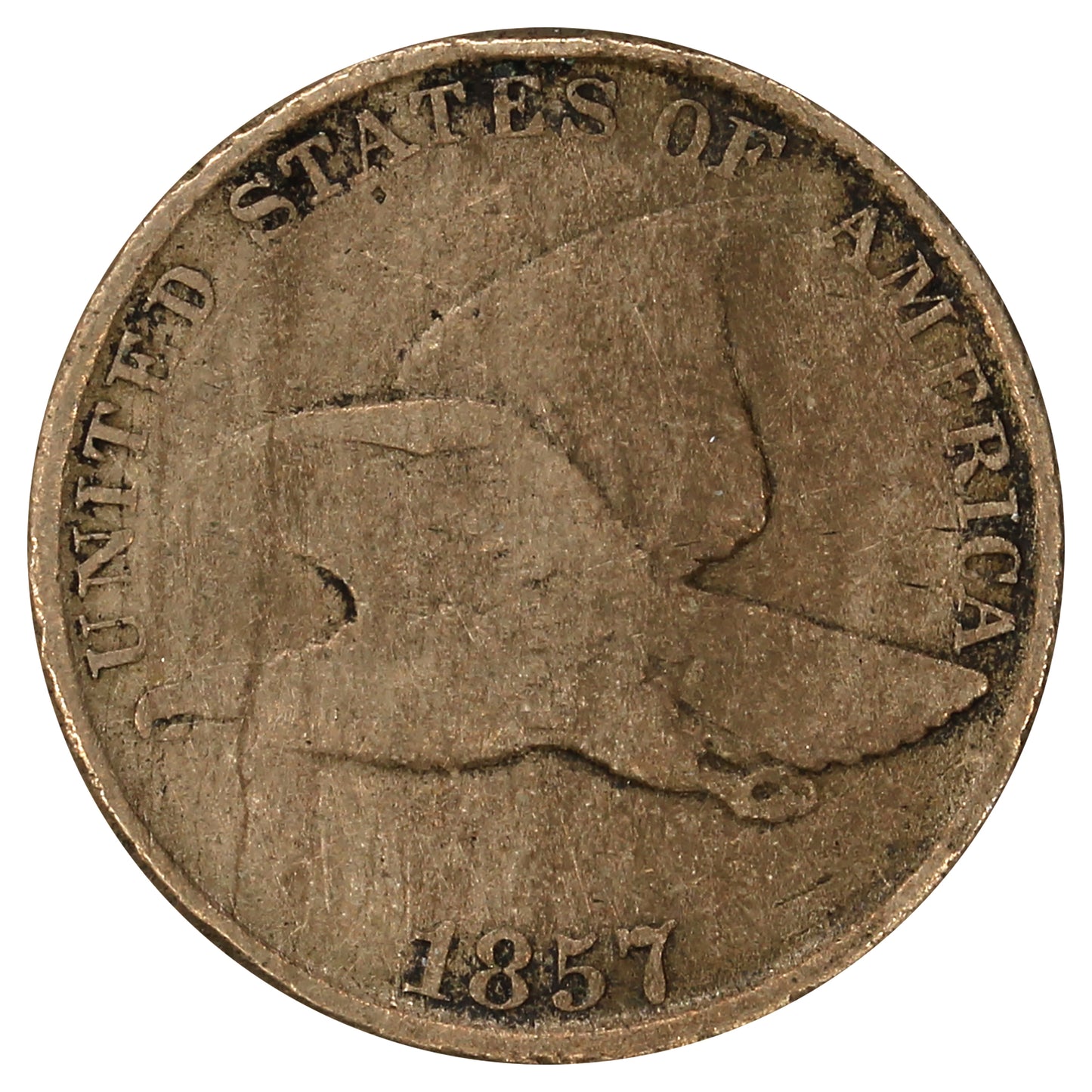 1857 USA Cent Fine (F12) (Rim Ding)