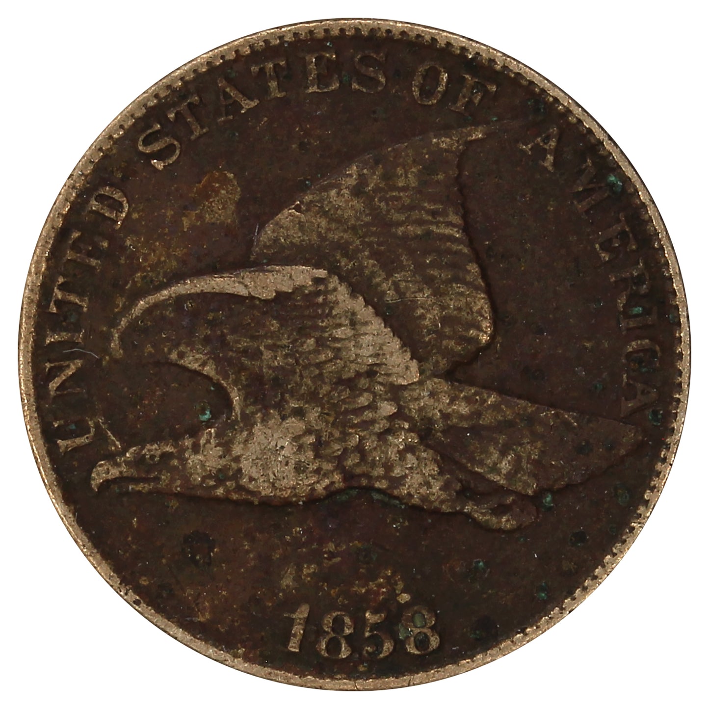 1858 Large Letters USA Cent Extra Fine (EF40) (Impaired)