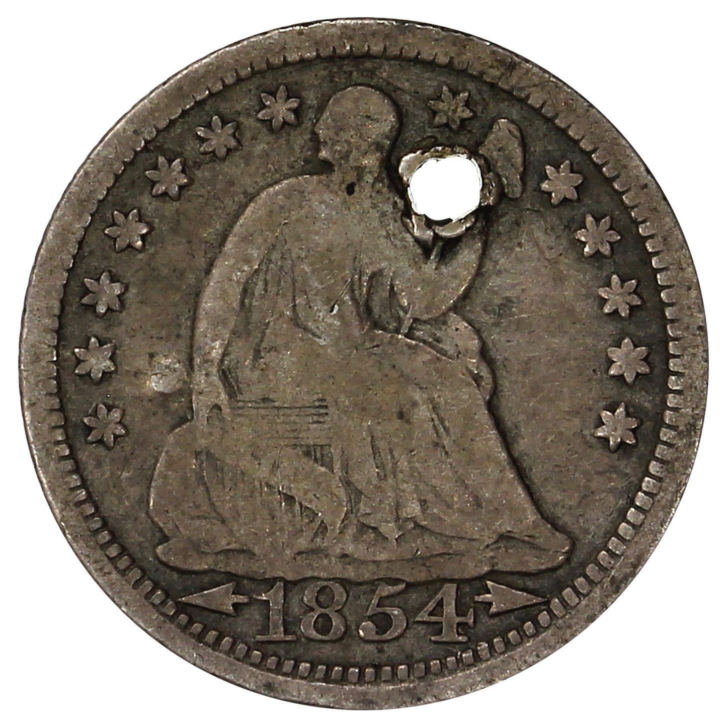 Love Token Struck on 1854 USA Seated Liberty Dime G-VG (G6) (Hole)