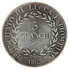 Italian States 1807 Lucca & Piombino Elisa Bonaparte 5 Franchi Very Fine (VF20)