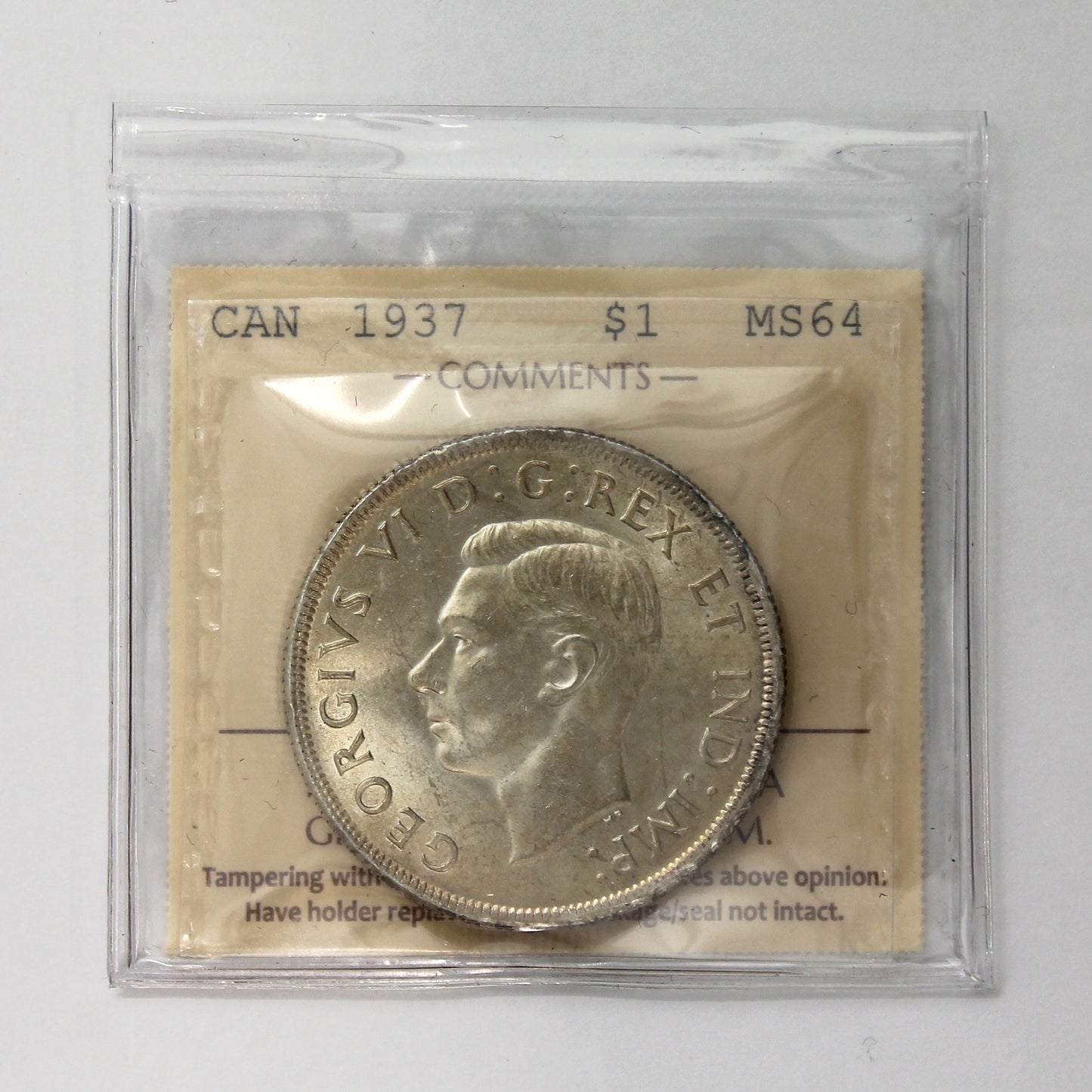 1937 Canada Dollar ICCS Certified MS64 (Toned)