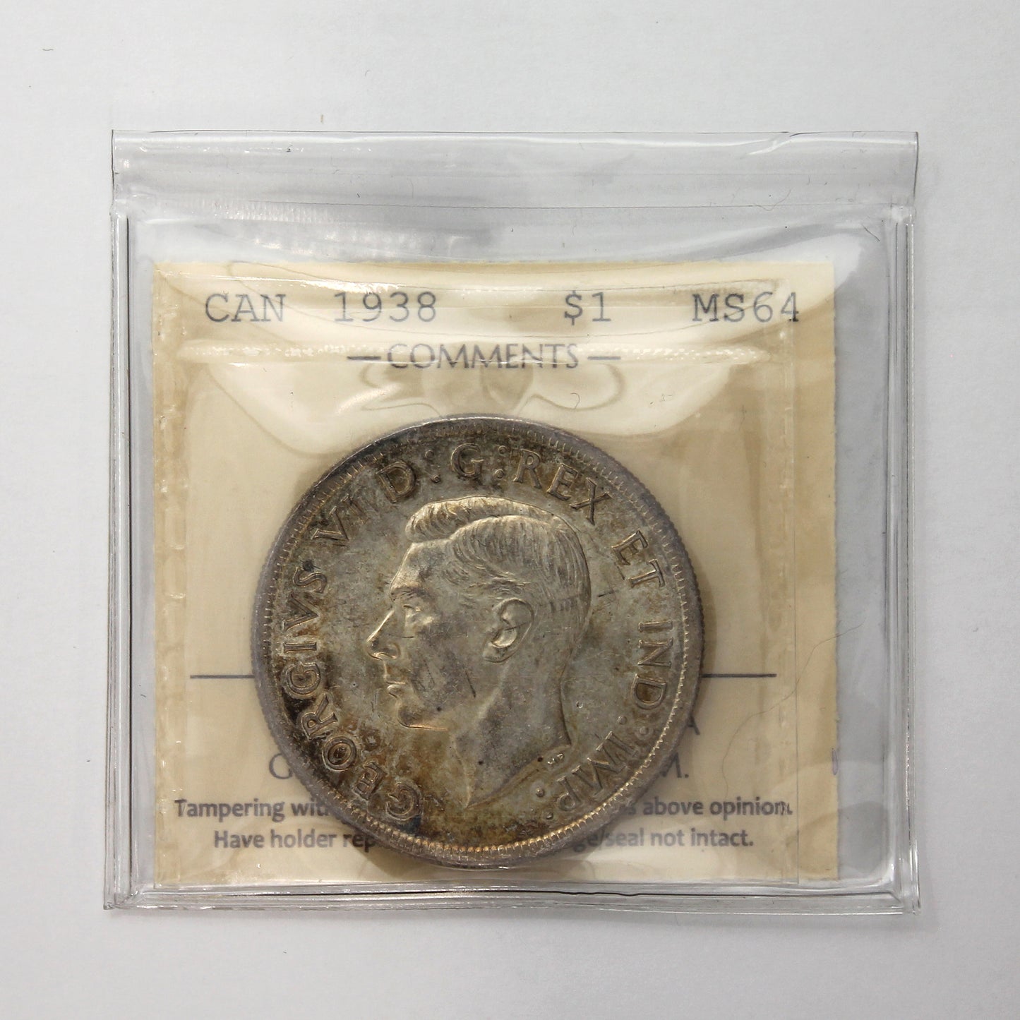 1938 Canada Dollar ICCS Certified MS64 (Toned)