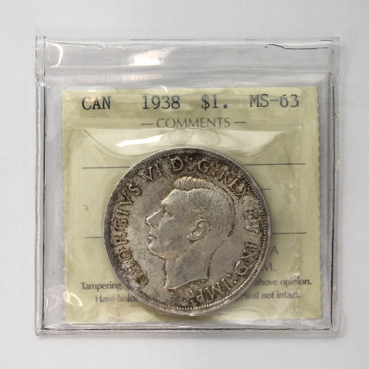 1938 Canada Dollar ICCS Certified MS63 (Toned)