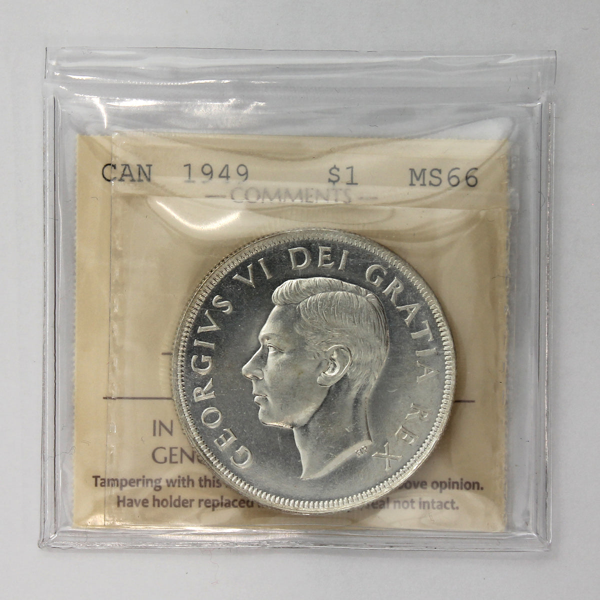 1949 Canada Dollar ICCS Certified MS66 (Lightly Toned)