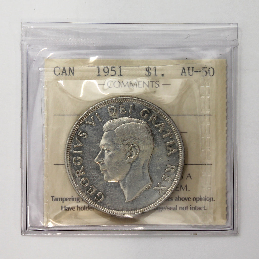 1951 Canada Dollar ICCS Certified AU50 (Toned)