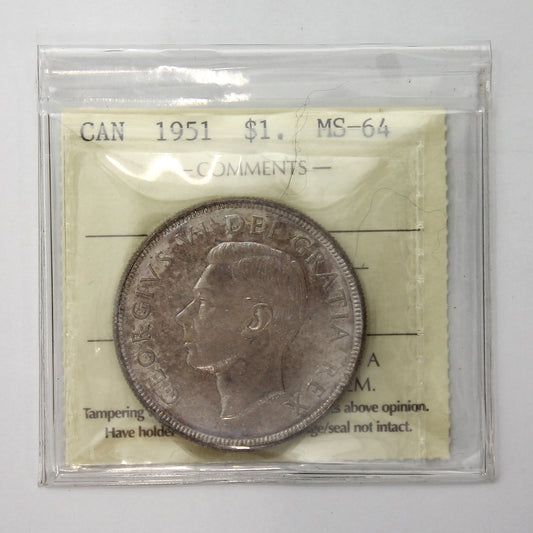 1951 Canada Dollar ICCS Certified MS64 (Toned)