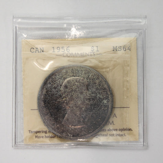 1956 Canada Dollar ICCS Certified MS64 (Toned)