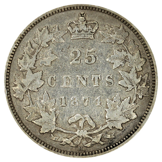1874H Canada 25-cents VF-EF (VF30) (Pitting)