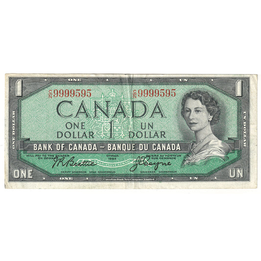 BC-37a 1954 Canada $1 Beattie-Coyne, Neat Number CN9999595, VF-EF