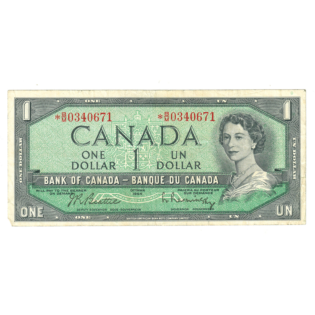 BC-37bA-i 1954 Canada $1 Beattie-Rasminsky, *B/M, No FPN, VF (tear)