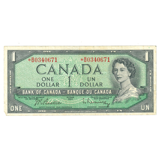 BC-37bA-i 1954 Canada $1 Beattie-Rasminsky, *B/M, No FPN, VF (tear)