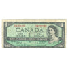 ERROR BC-37b-E25-i 1954 Canada $1 Beattie-Rasminsky, Cut out of Register, R/Y, Circulated
